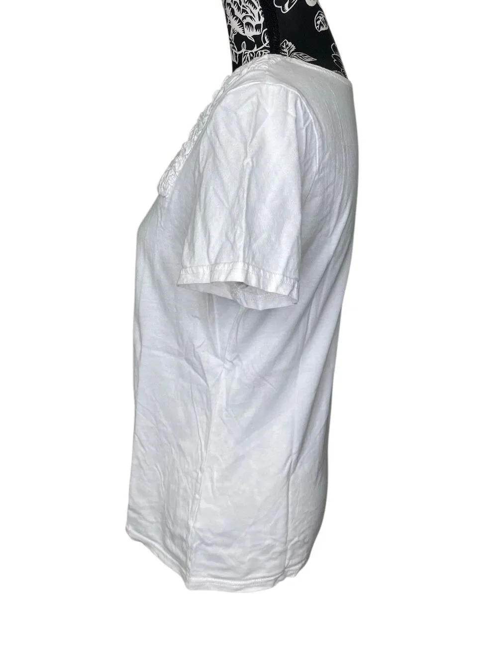 Basic Editions White Ruched Square Neck Short Sleeve Top Cottagecore Casual
